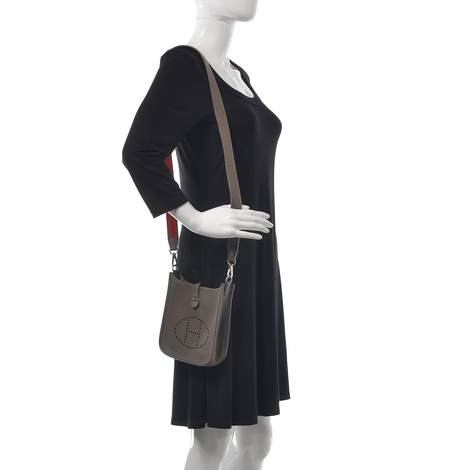Hermes Taurillon Clemence Amazone Evelyne TPM Etain Rouge Casaque 2 of 8