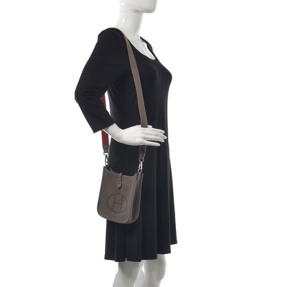 Hermes Taurillon Clemence Amazone Evelyne TPM Etain Rouge Casaque 2 of 8