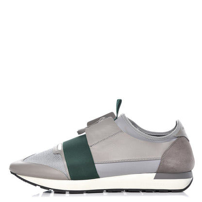 Balenciaga Mesh Calfskin Neoprene Suede Mens Race Runner Sneakers 46 Grey Green 1 of 12