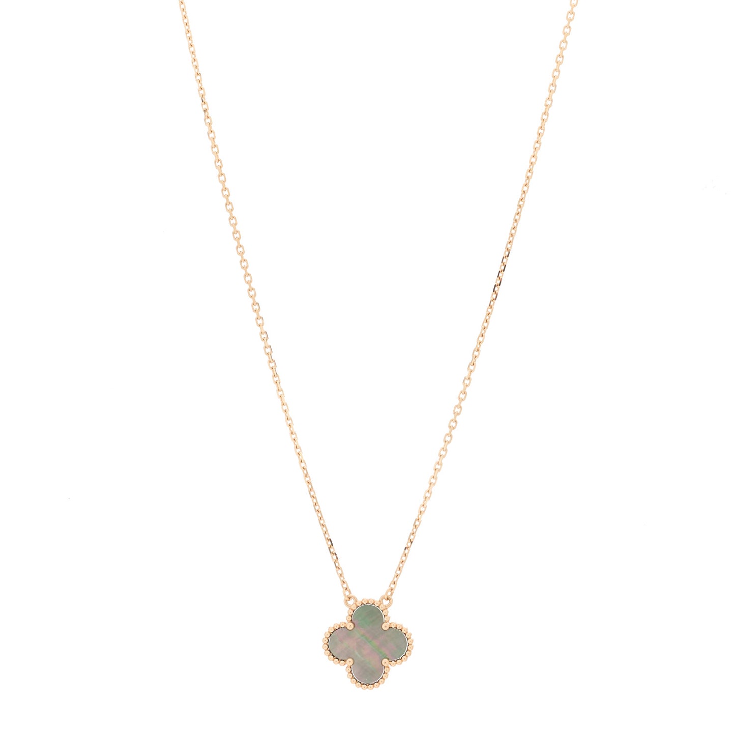18K Rose Gold Gray Mother of Pearl Vintage Alhambra Pendant Necklace