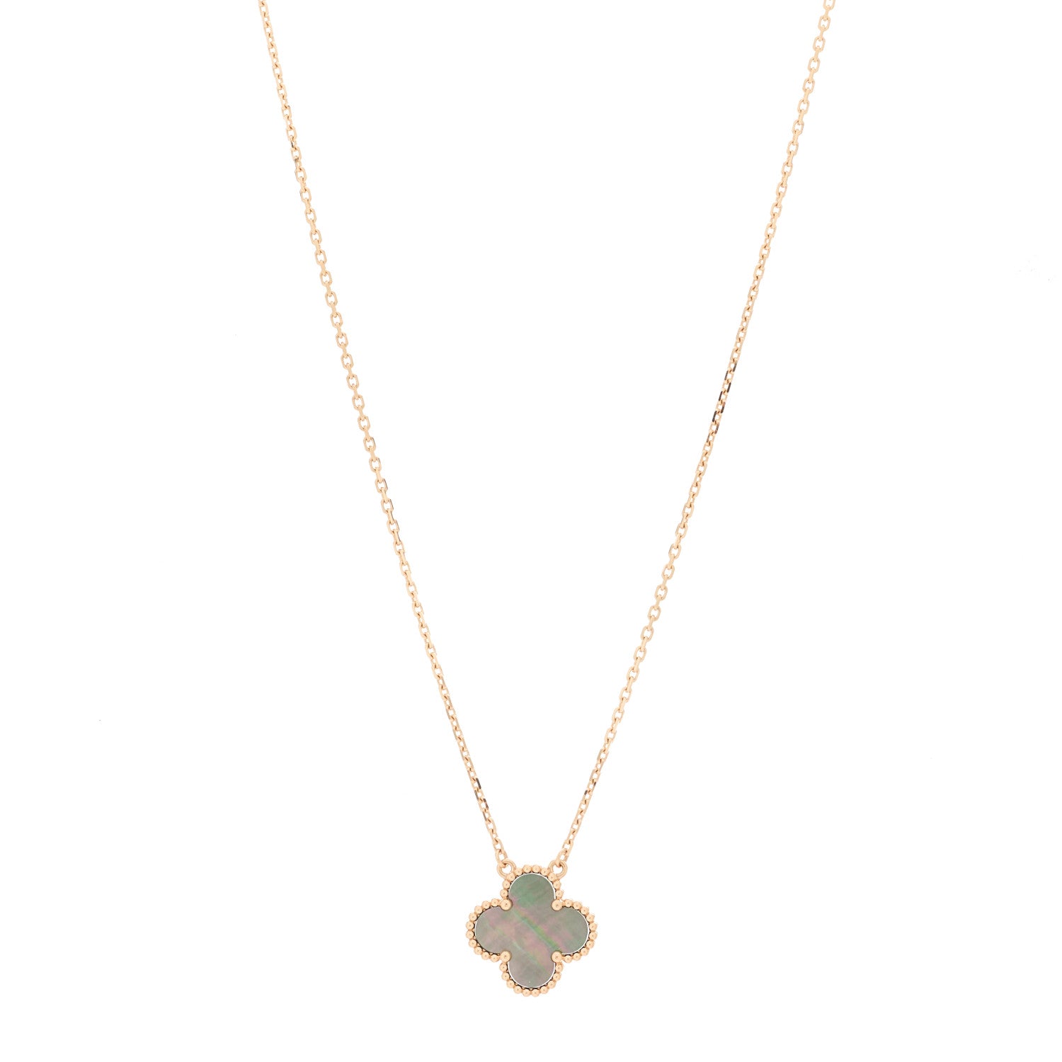Van Cleef & Arpels 18K Rose Gold Gray Mother of Pearl Vintage Alhambra Pendant Necklace 1 of 6