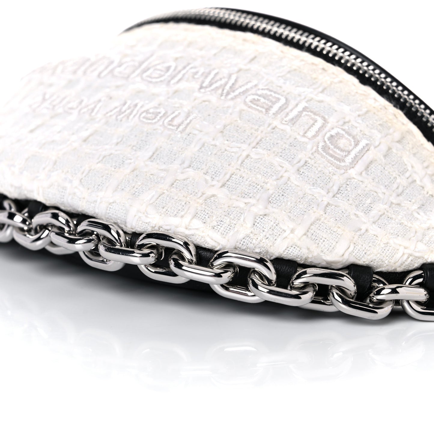 Patent Tweed Chain Embellished Attica Belt Bag White