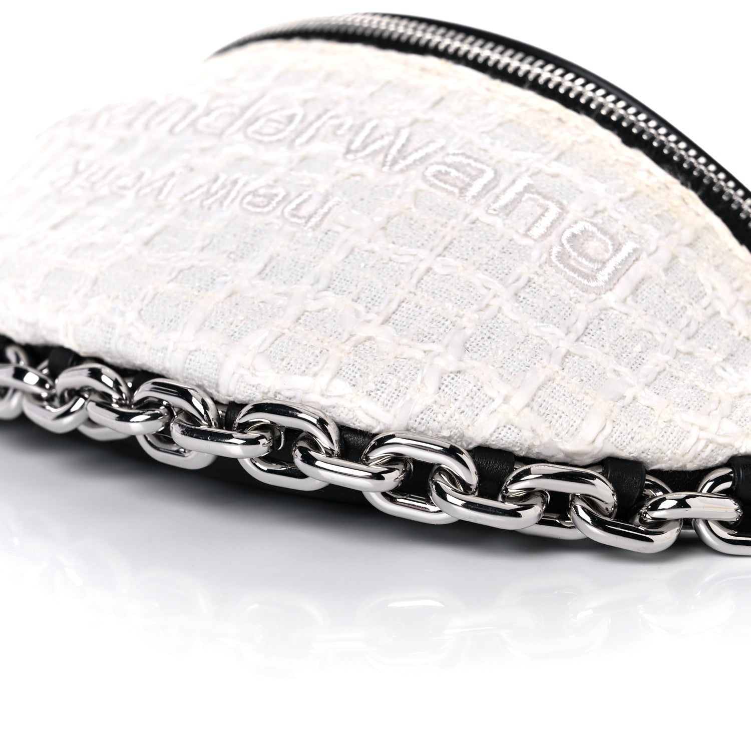 Alexander Wang Patent Tweed Chain Embellished Attica Belt Bag White 9 of 11