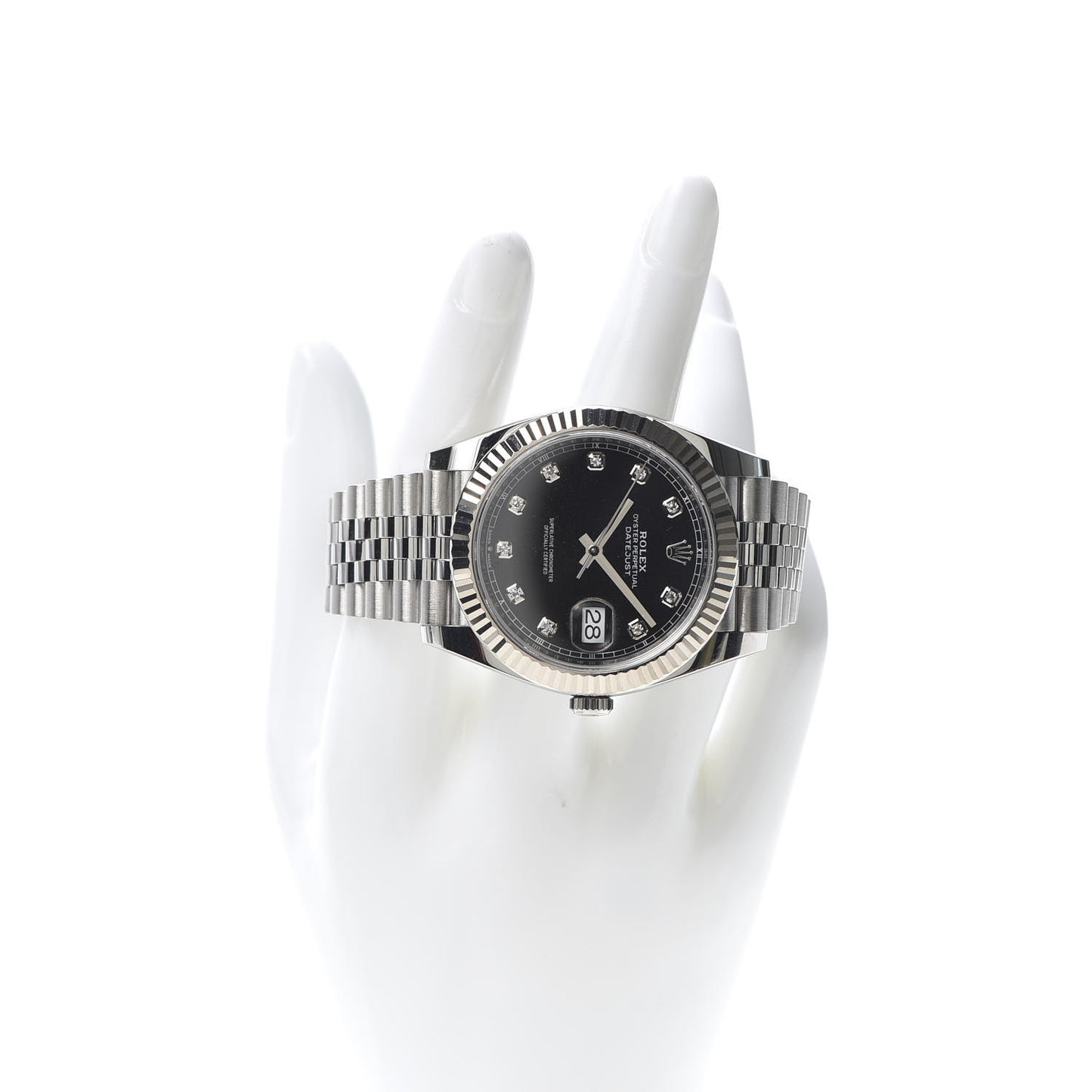 Stainless Steel 18K White Gold Diamond 41mm Oyster Perpetual Datejust Watch Dark Rhodium 126334