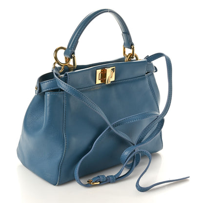 Fendi Nappa Mini Peekaboo Iconic Satchel Blue 2 of 14