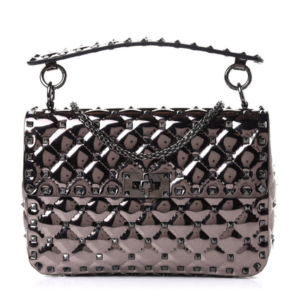 Valentino Garavani Metallic Patent Medium Rockstud Spike Shoulder Bag Rutenio 1 of 8