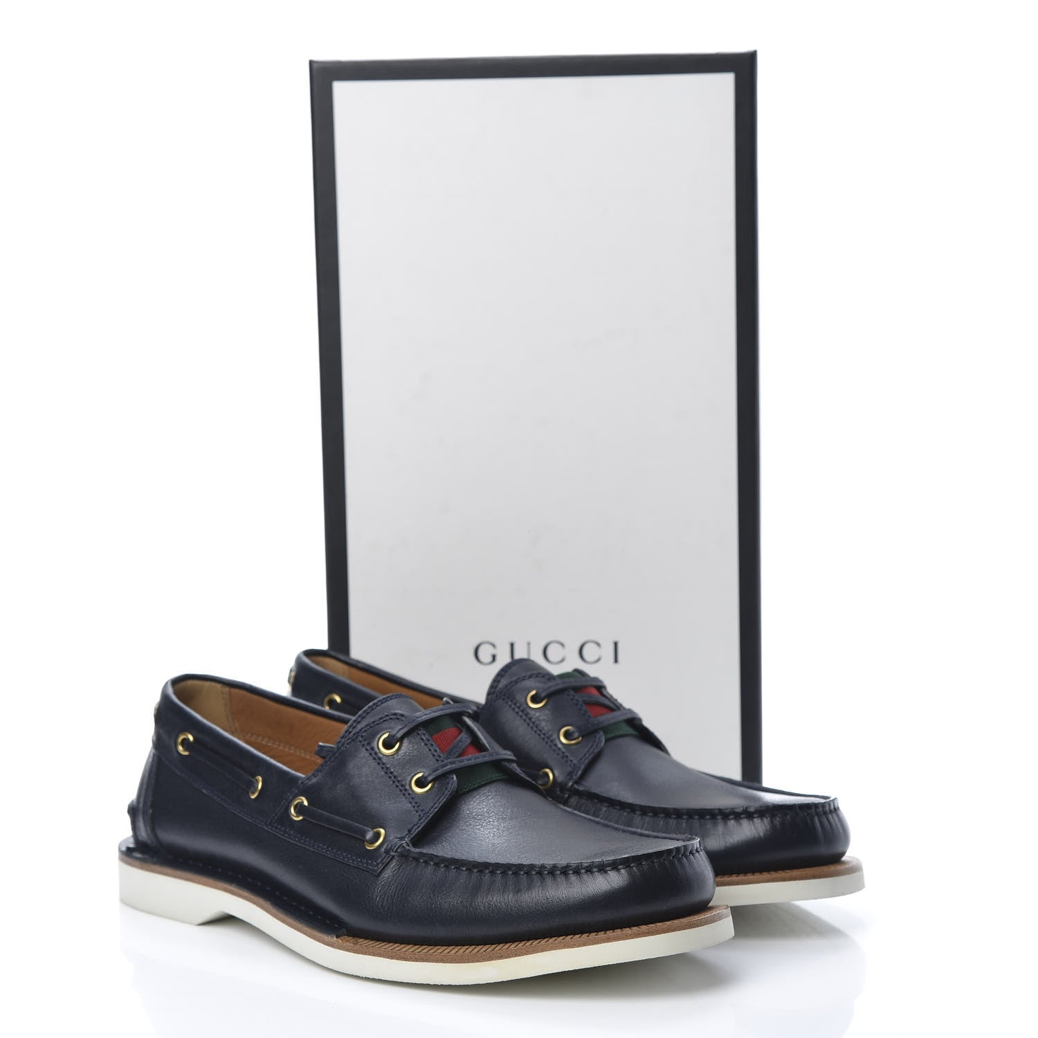Gucci Calfskin Mens Delta Boat Loafer 10 Blue Ivory 10 of 10