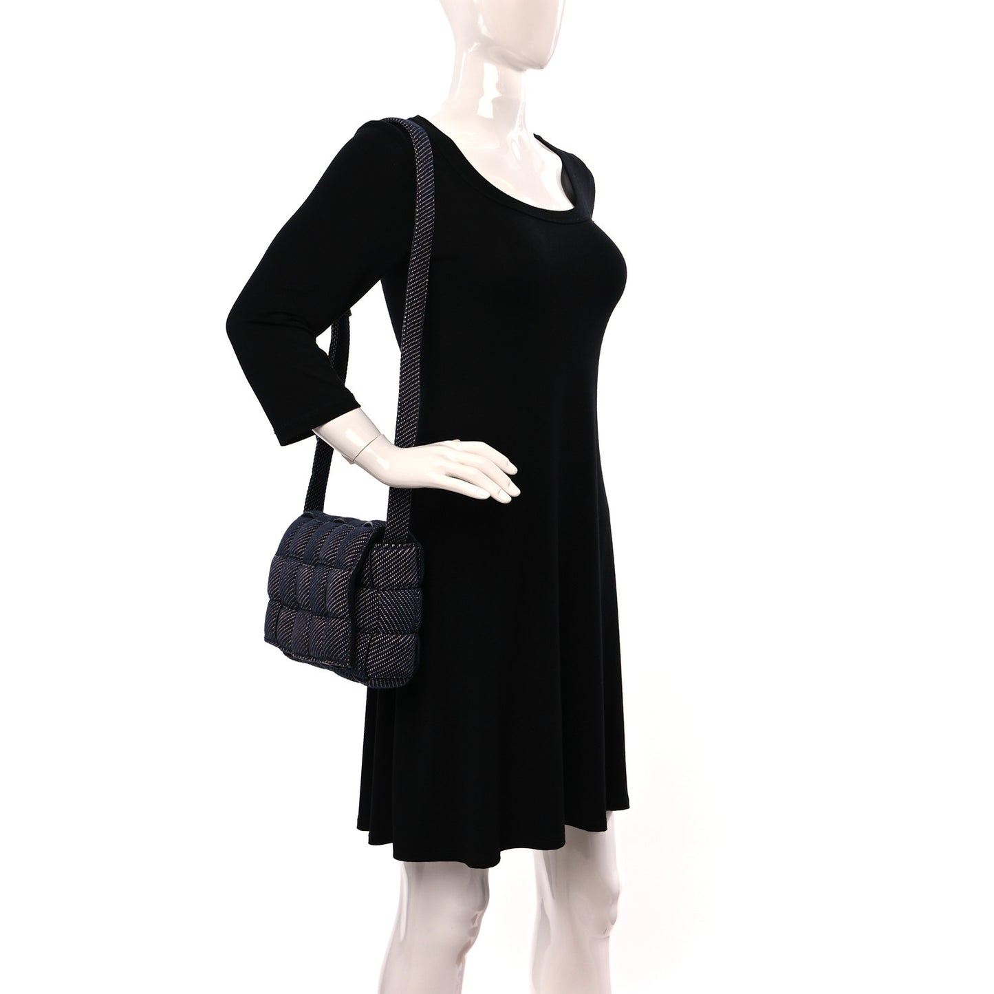 Denim Maxi Intrecciato Padded Cassette High Frequency Crossbody Bag Indigo