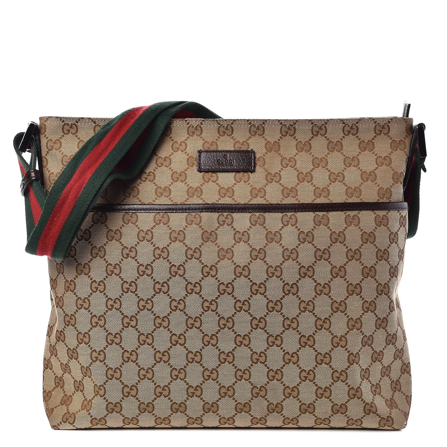 Gucci Monogram Web Medium Flat Messenger Bag Brown 1 of 7