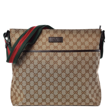 Gucci Monogram Web Medium Flat Messenger Bag Brown 1 of 7