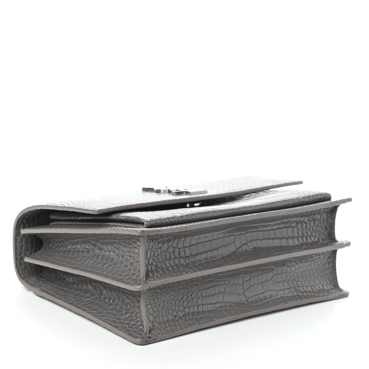 Calfskin Crocodile Embossed Large Monogram Sunset Fog