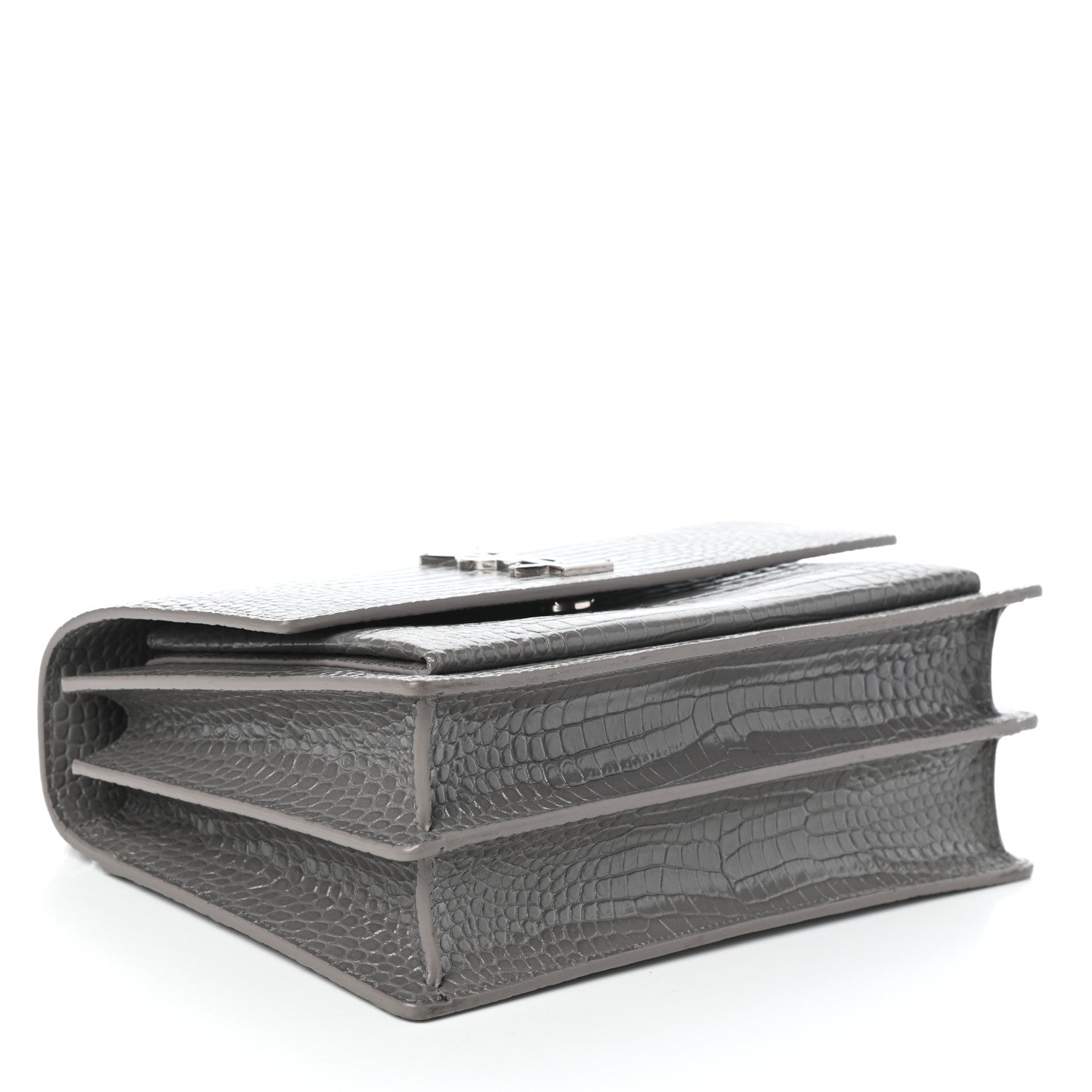 Saint Laurent Calfskin Crocodile Embossed Large Monogram Sunset Fog 4 of 9