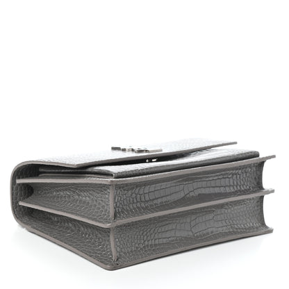 Saint Laurent Calfskin Crocodile Embossed Large Monogram Sunset Fog 4 of 9