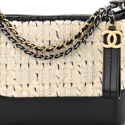 Chanel Tweed Calfskin Quilted Small Gabrielle Hobo Ivory Black 8 of 10