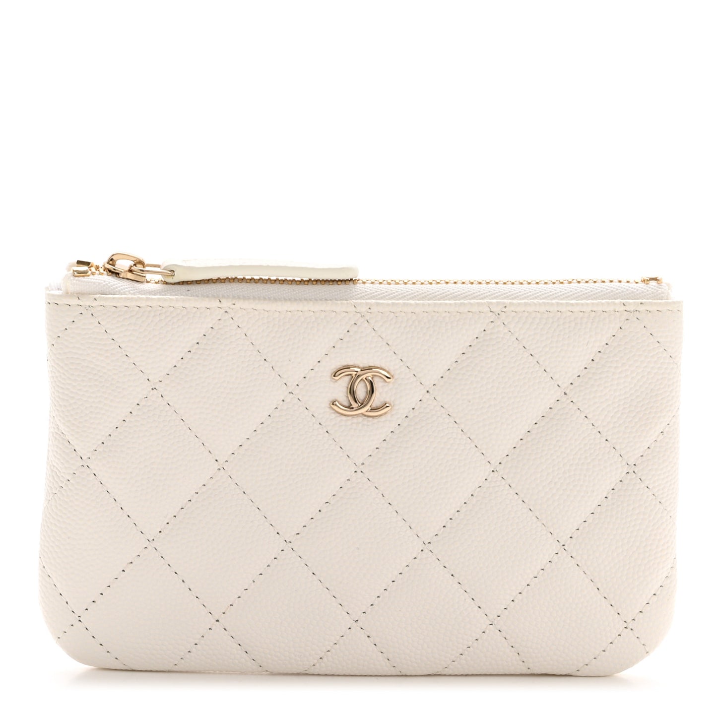Caviar Quilted Small Cosmetic Case White