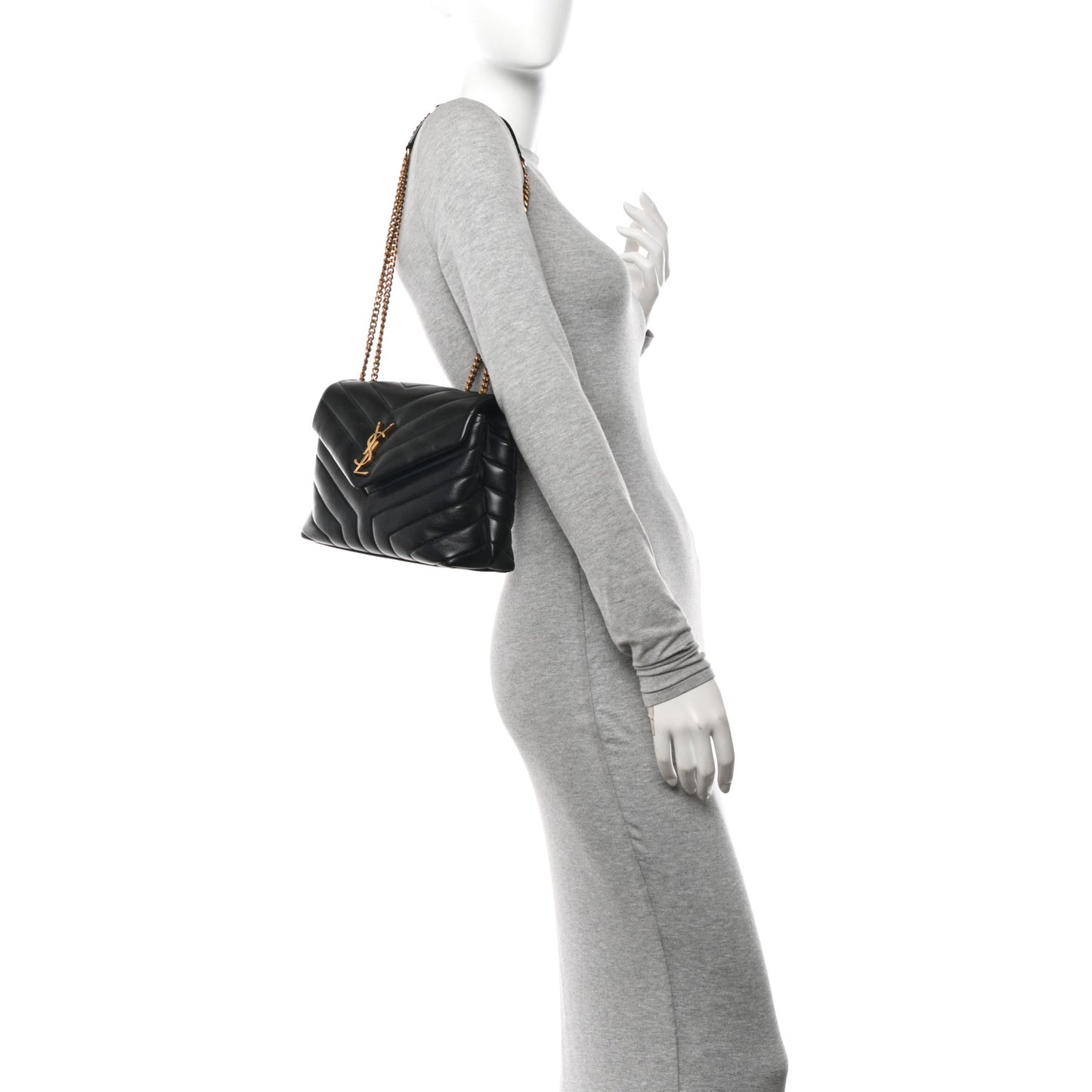 Calfskin Y Quilted Monogram Small Loulou Chain Satchel Black