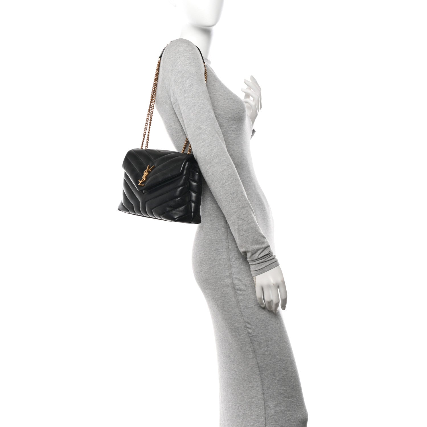 Saint Laurent Calfskin Y Quilted Monogram Small Loulou Chain Satchel Black 2 of 12