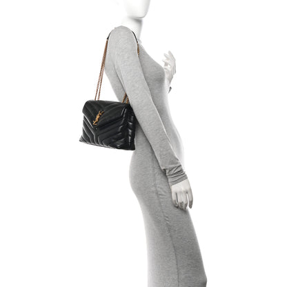 Saint Laurent Calfskin Y Quilted Monogram Small Loulou Chain Satchel Black 2 of 12