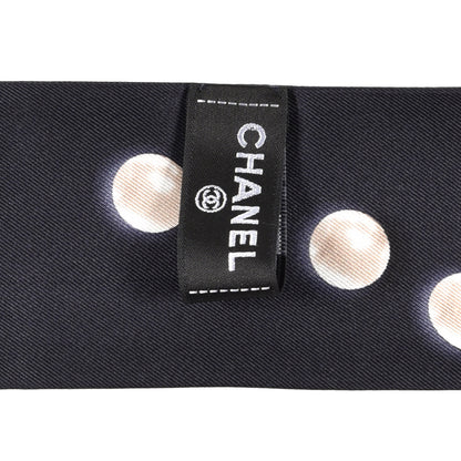Chanel Silk Pearl CC Slim Bandeau Scarf Navy 3 of 3