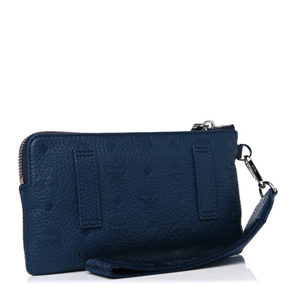 MCM Calfskin Ottomar Monogram Wristlet Pouch Blue 2 of 4