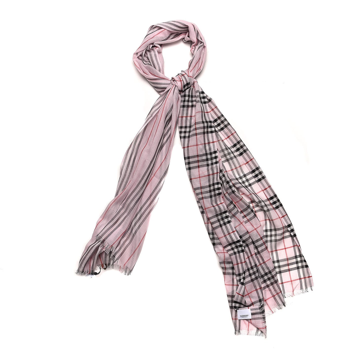 Wool Silk Gauze Vintage Check Scarf Alabaster Pink