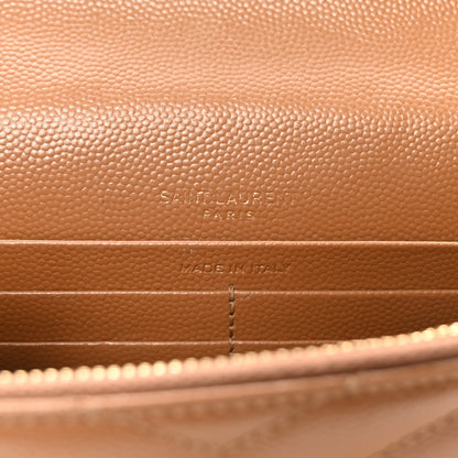 Saint Laurent Grain De Poudre Matelasse Chevron Monogram Envelope Chain Wallet Natural Dark 6 of 9