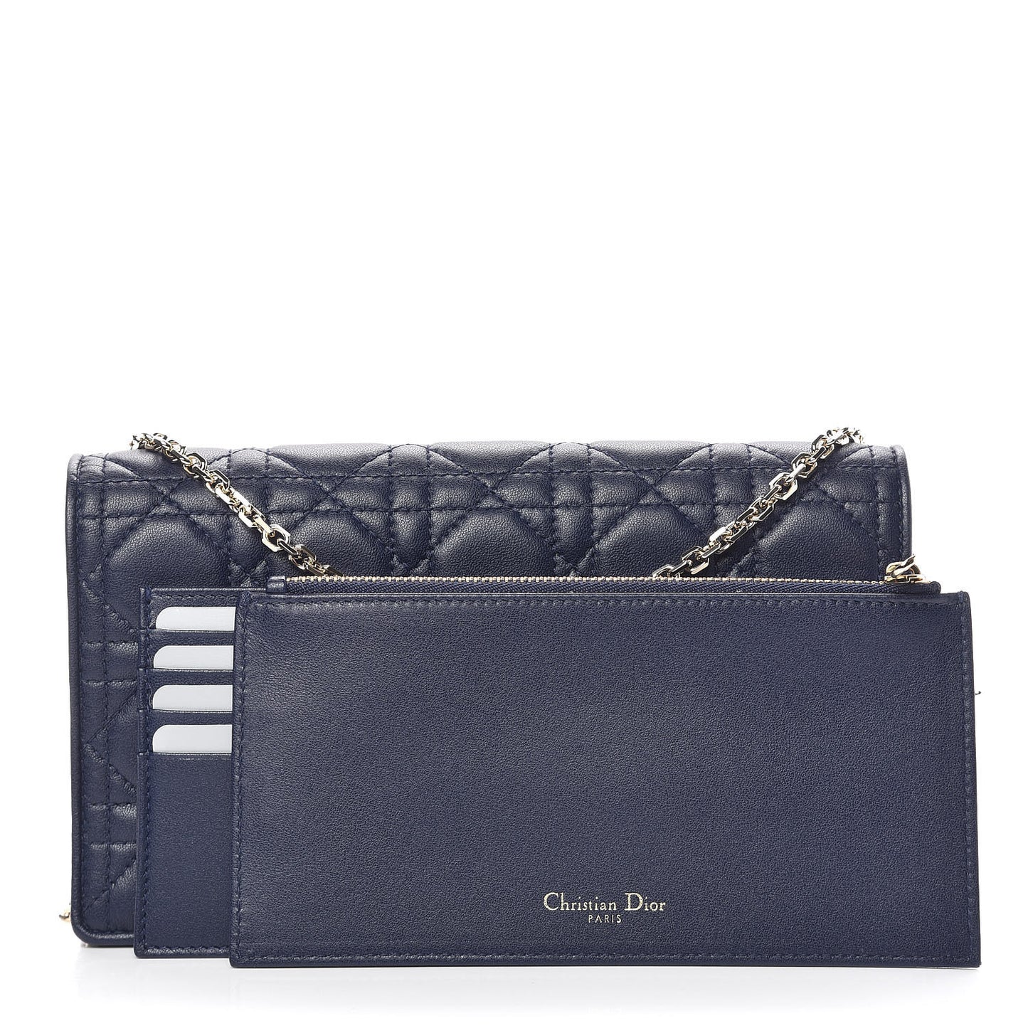 Lambskin Cannage Lady Dior Convertible Clutch Navy Blue