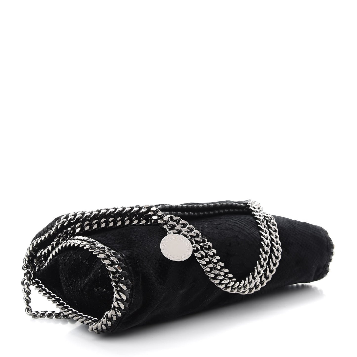 Velvet Python Embossed Falabella Fold Over Tote Black