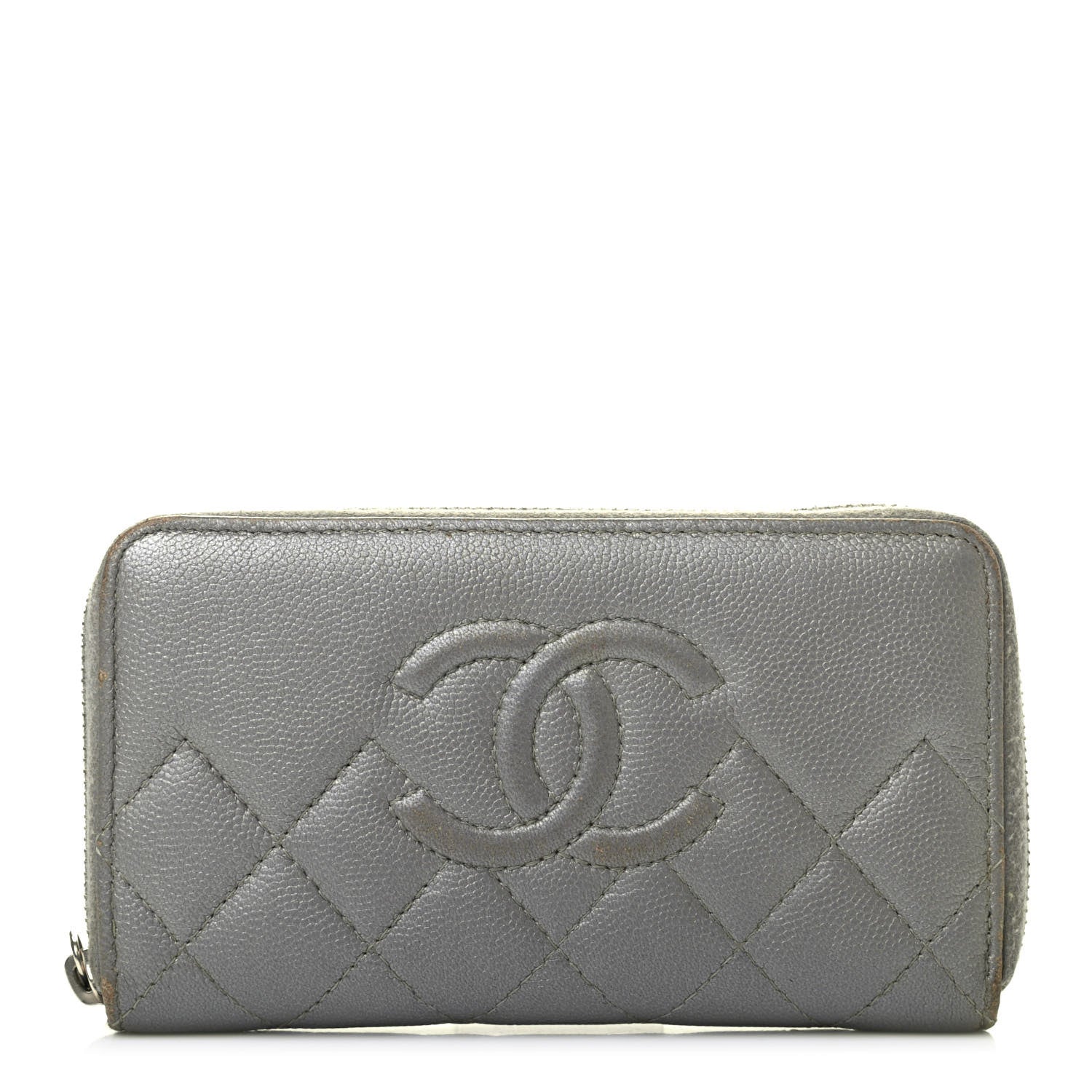 Chanel Metallic Caviar Quilted Medium Maxi CC Zip Around Wallet Grey 1 of 4