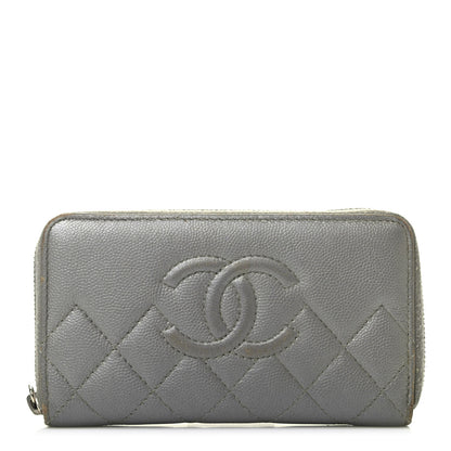 Chanel Metallic Caviar Quilted Medium Maxi CC Zip Around Wallet Grey 1 of 4