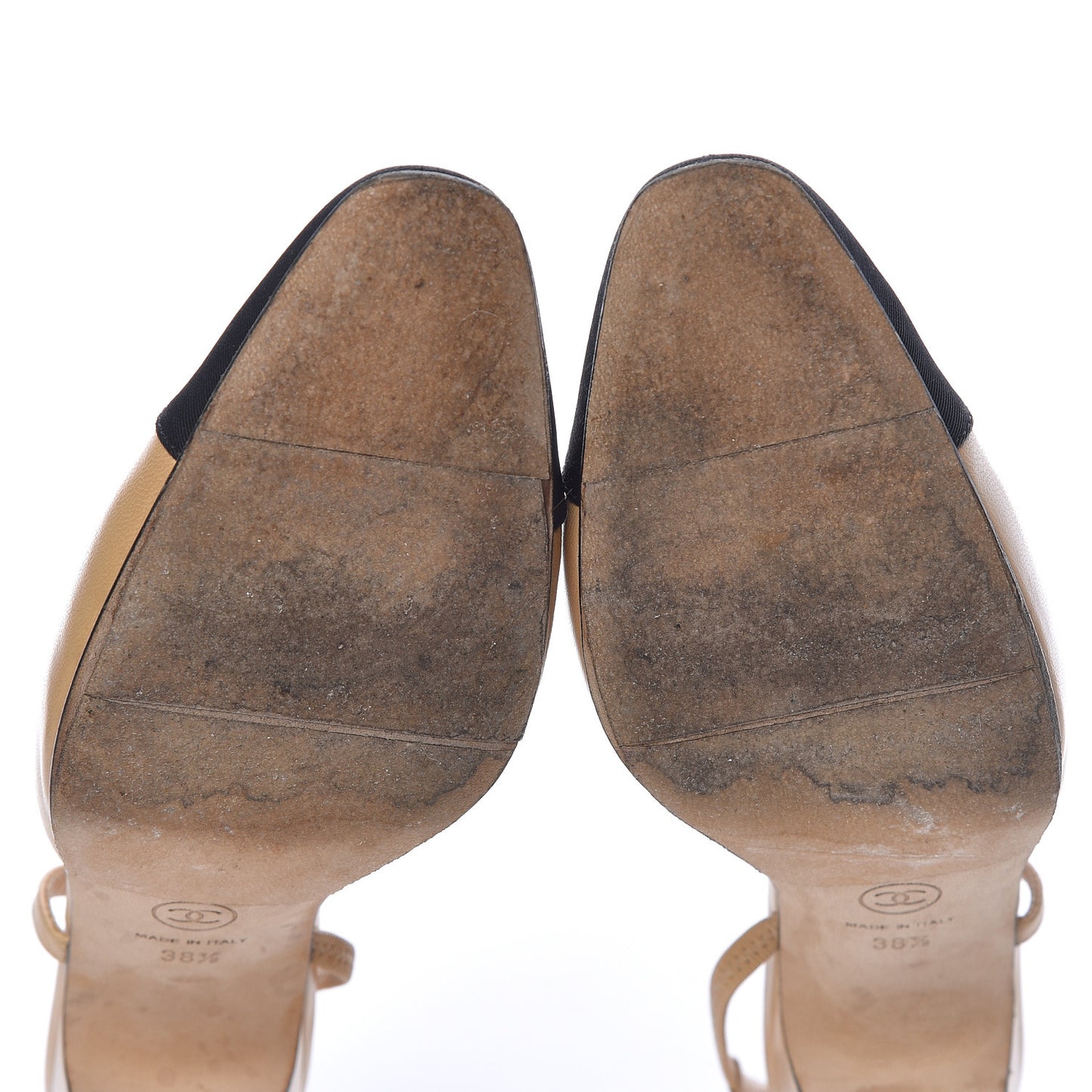 Goatskin Grosgrain Cap Toe CC Slingback Pumps 38.5 Beige Black