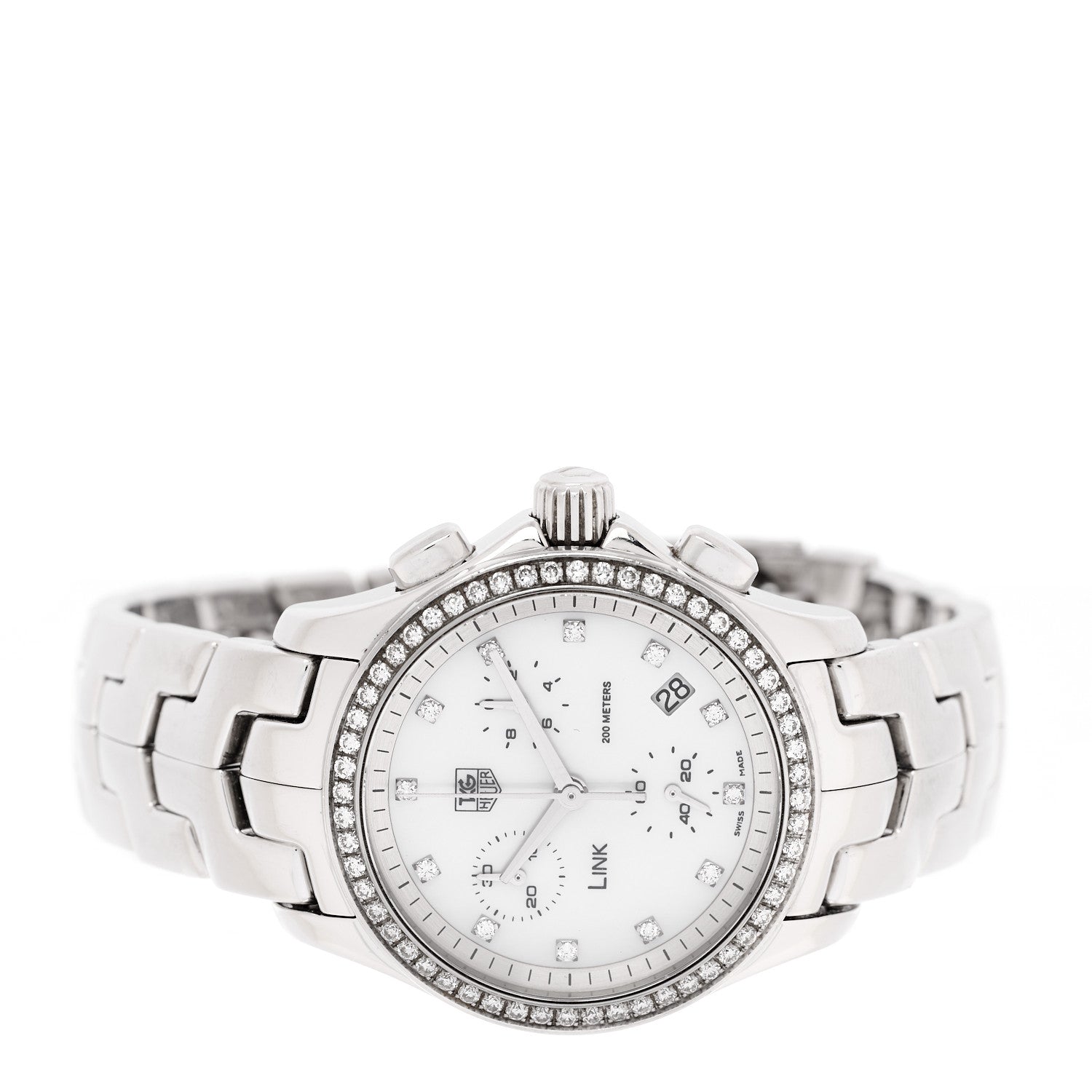 Tag Heuer Stainless Steel Diamond Bezel Mother of Pearl 33mm Link Quartz Watch CFJ1314 2 of 4