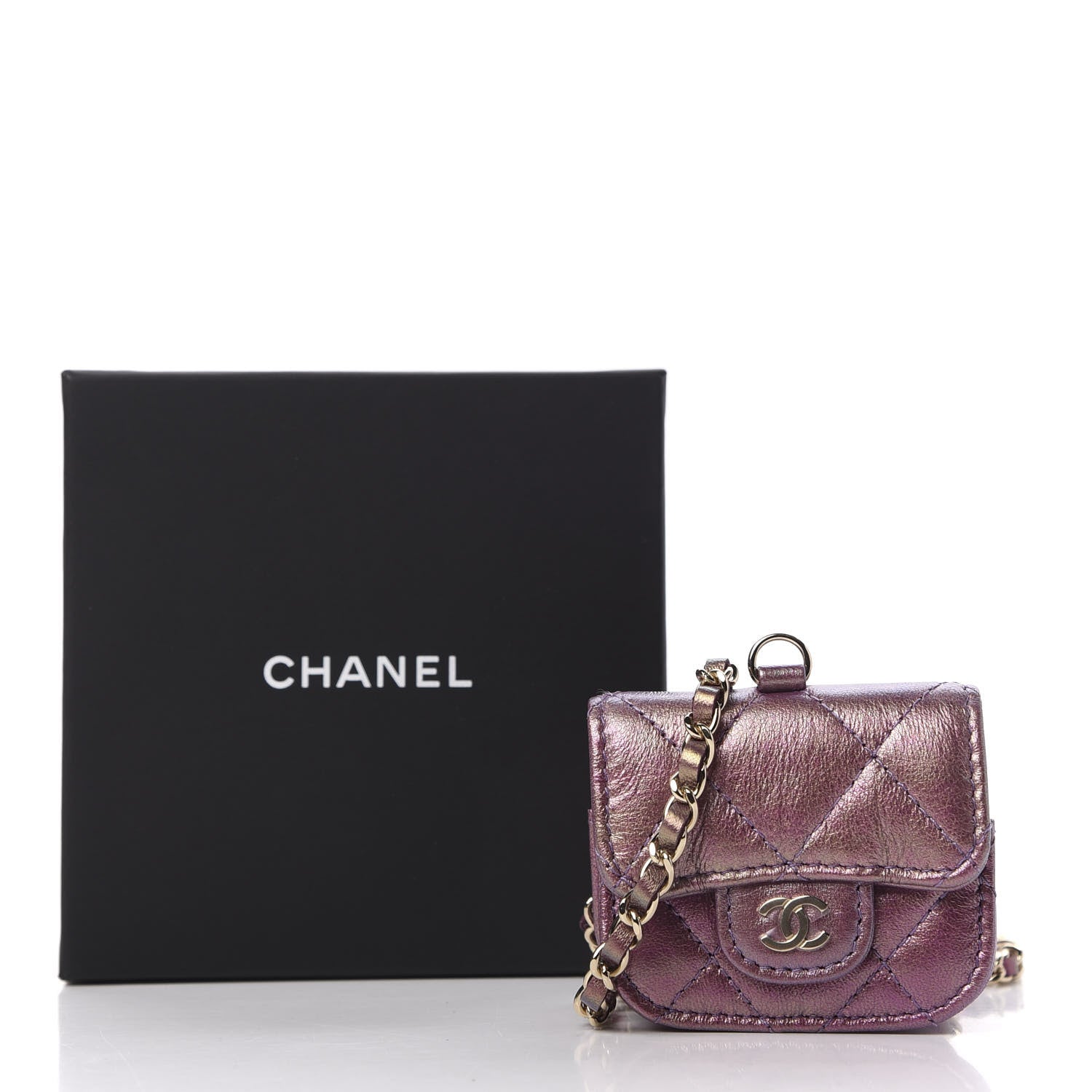 Chanel Iridescent Lambskin Quilted Airpods Pro Case Purple 9 of 9