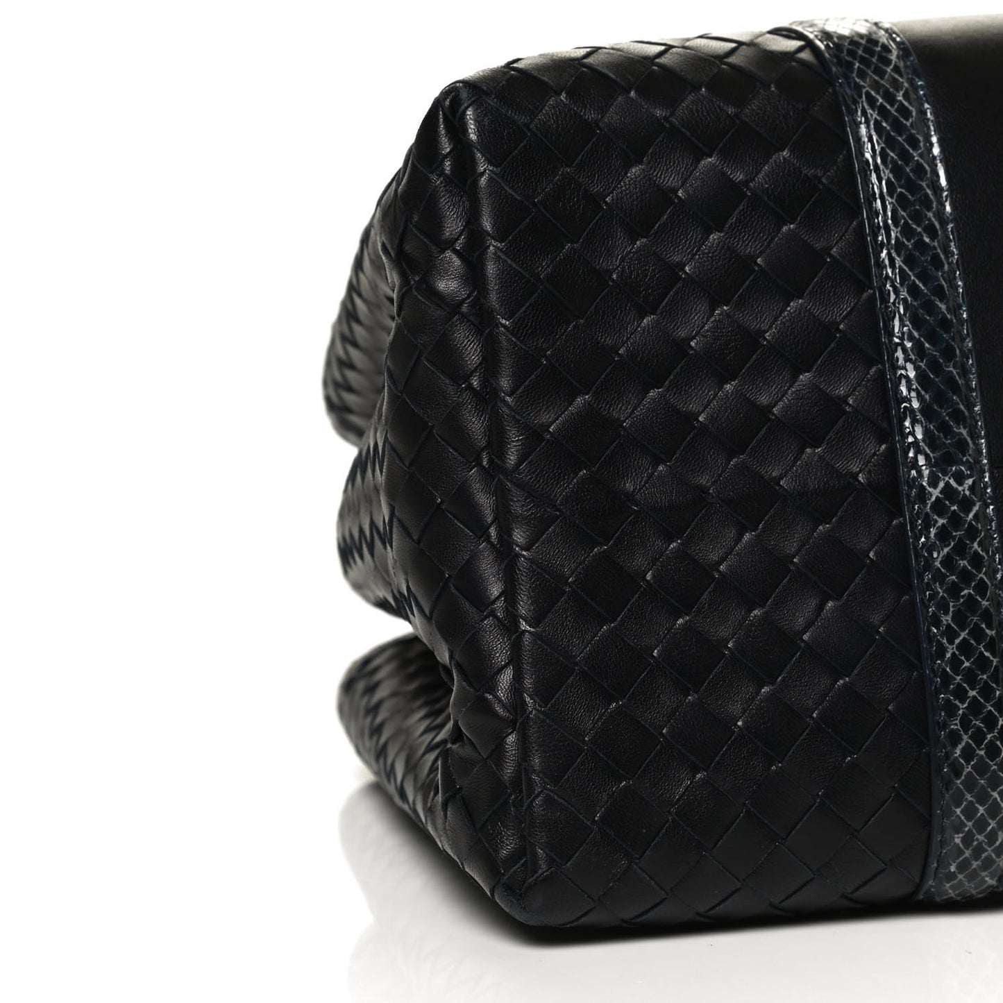 Nappa Intrecciato Snakeskin Small Flow Wave Tote Black