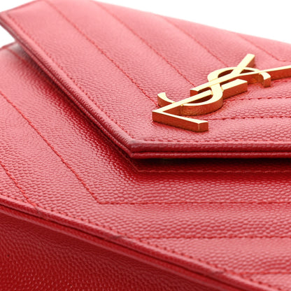 Saint Laurent Grain De Poudre Matelasse Chevron Monogram Envelope Chain Wallet New Red 11 of 12