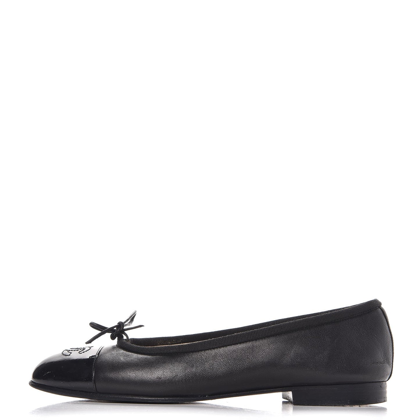 Lambskin Patent CC Cap Toe Ballerina Flats 36.5 Black