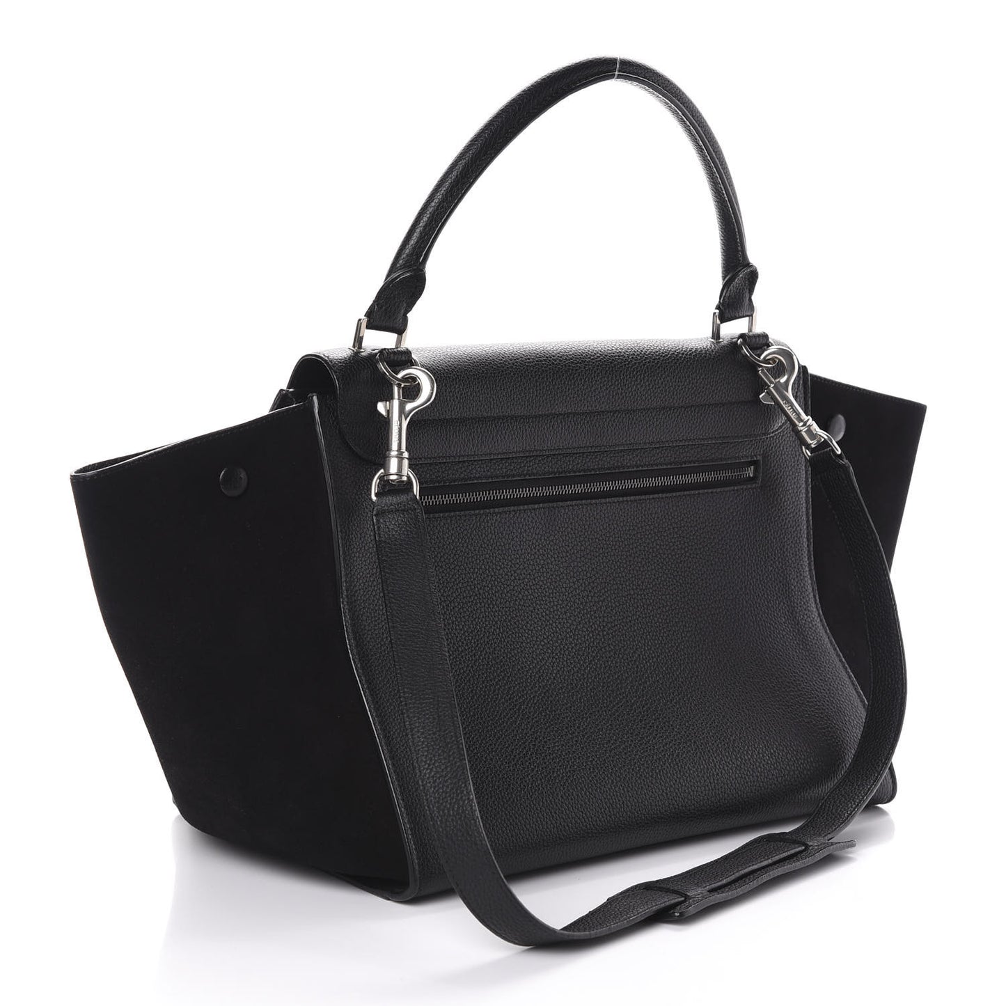 Drummed Calfskin Suede Medium Trapeze Black