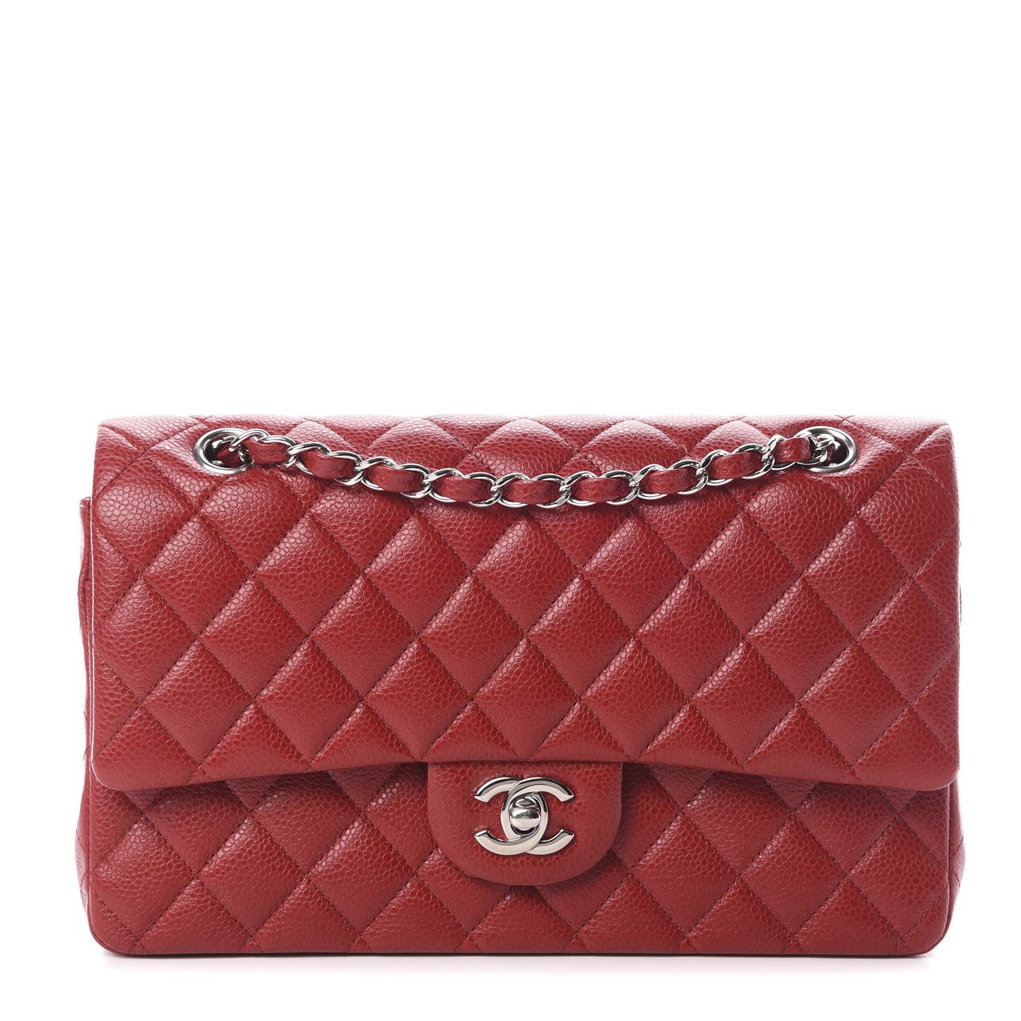 Caviar Quilted Medium Double Flap Red