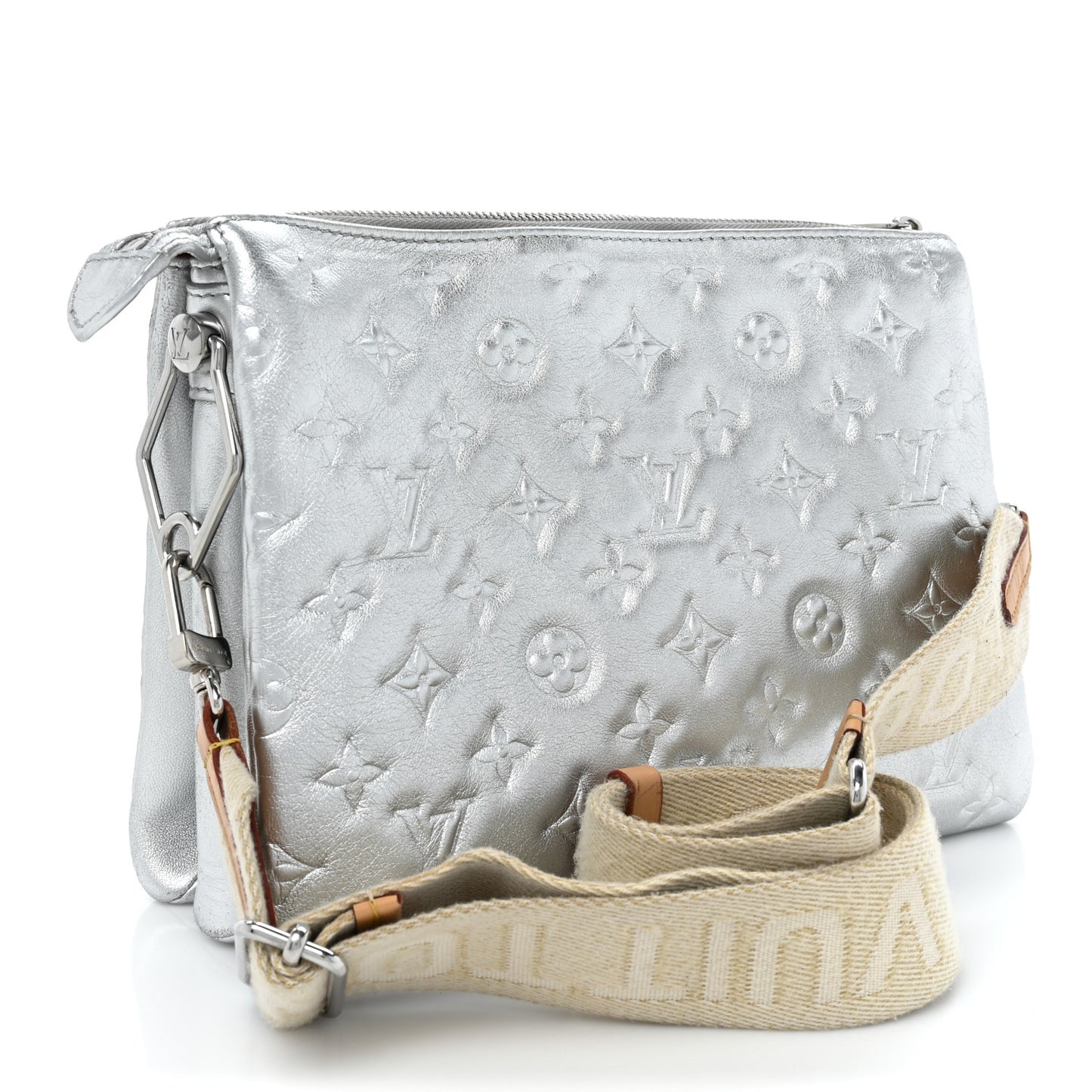 Metallic Lambskin Embossed Monogram Coussin PM Silver