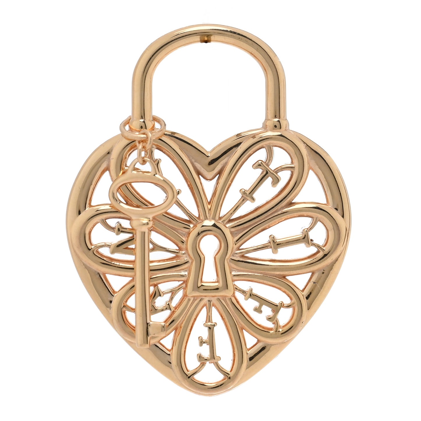 18K Rose Gold Filigree Heart Key Pendant