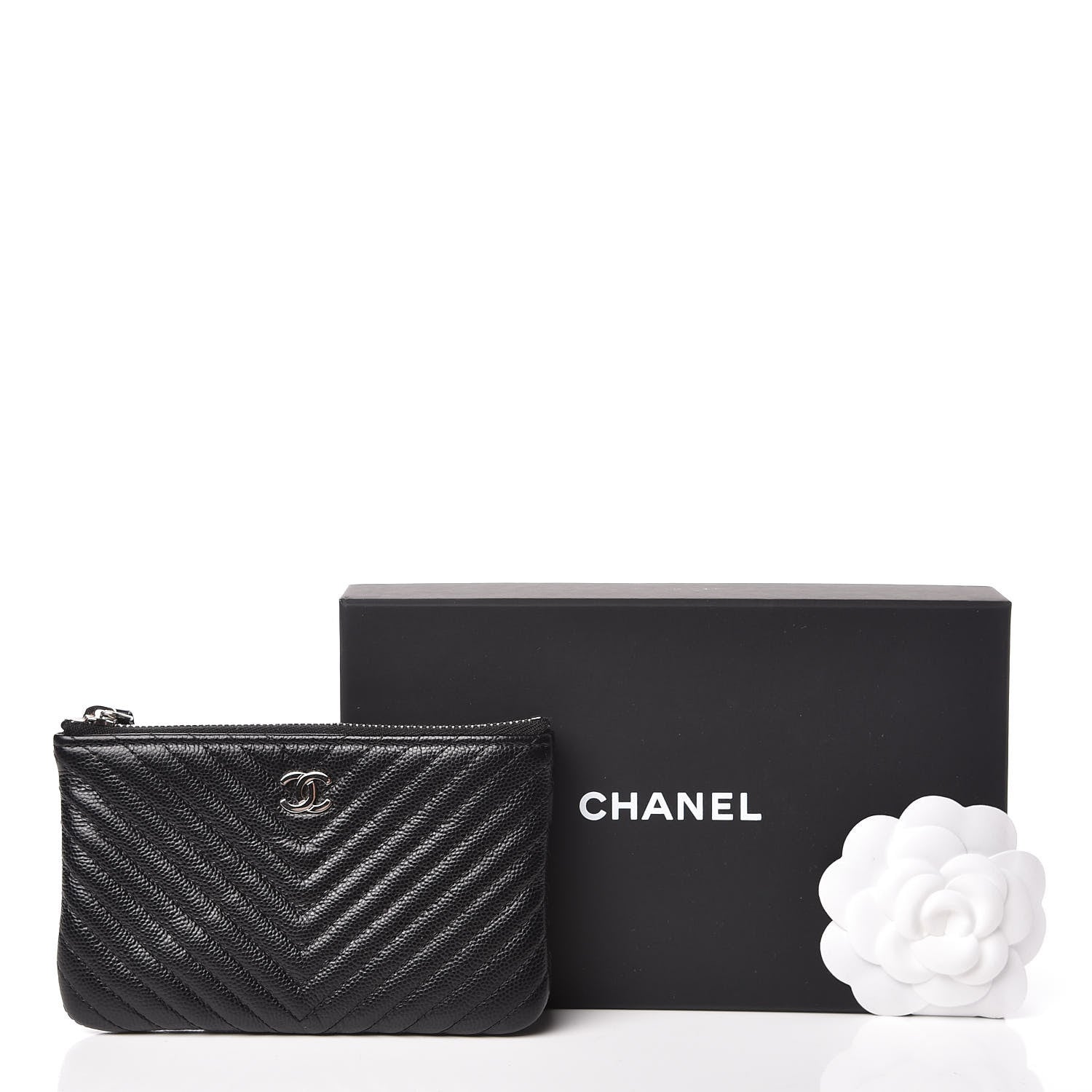 Chanel Caviar Chevron Quilted Small Cosmetic Case Black 8 of 8