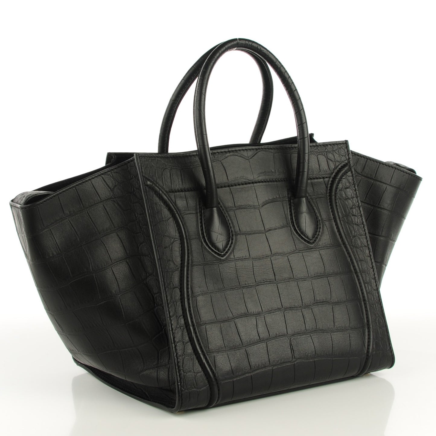 Crocodile Embossed Calfskin Medium Phantom Luggage Black