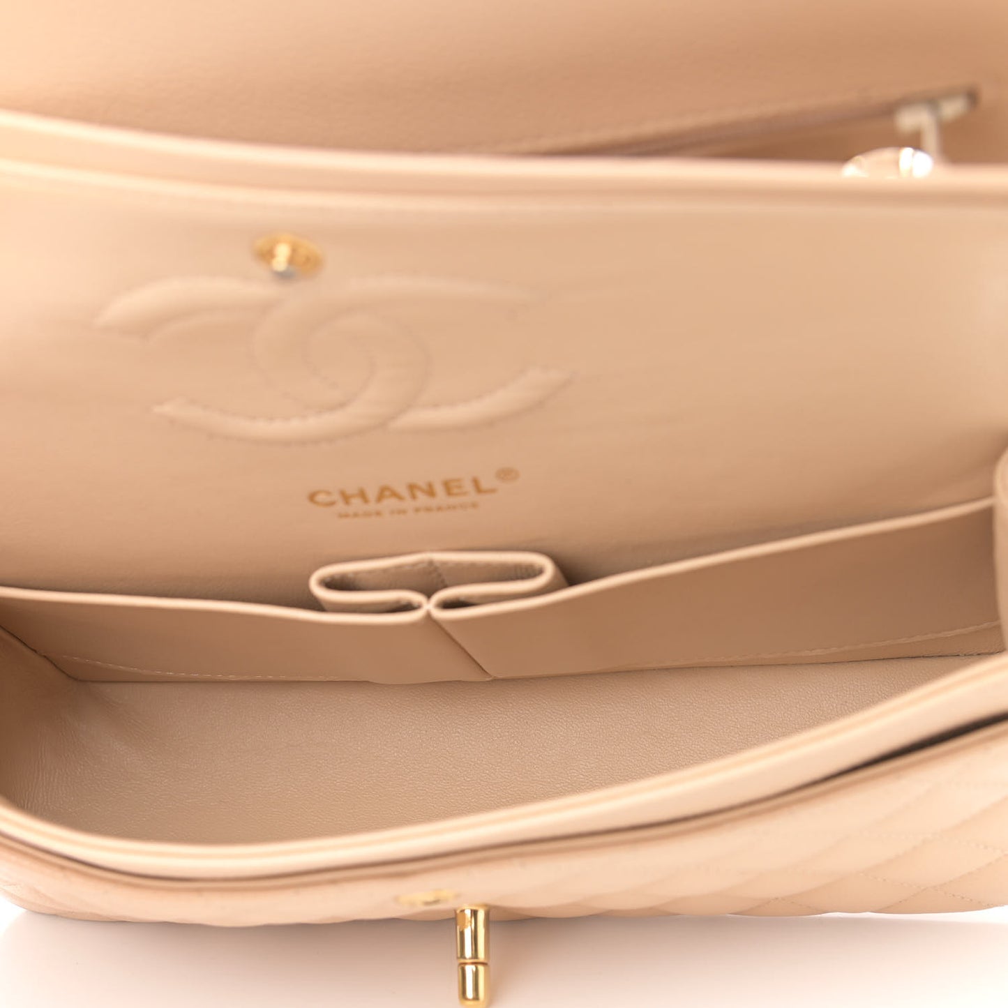 Caviar Quilted Medium Double Flap Beige