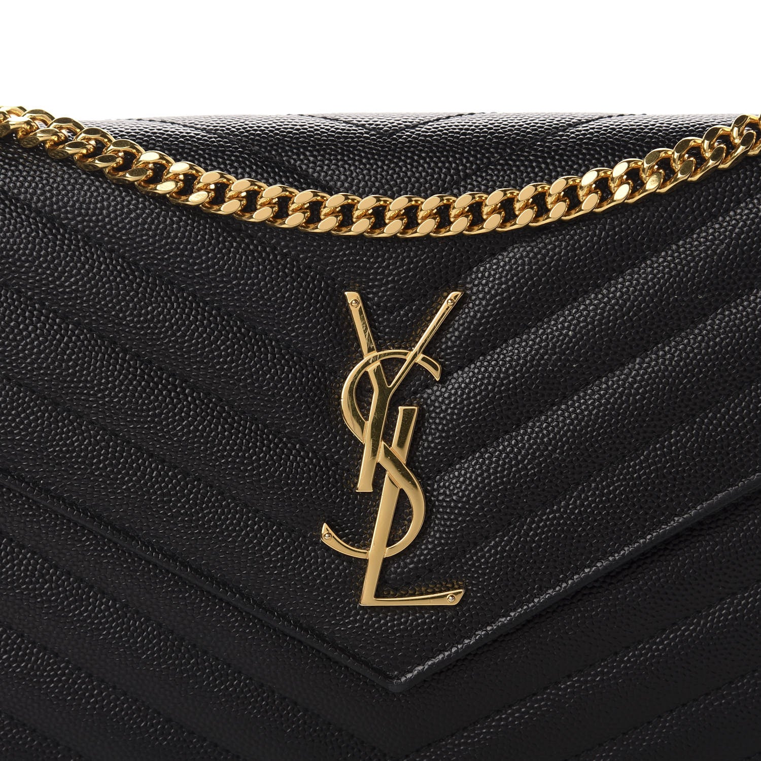 Saint Laurent Grain De Poudre Matelasse Chevron Monogram Chain Wallet Black 11 of 11