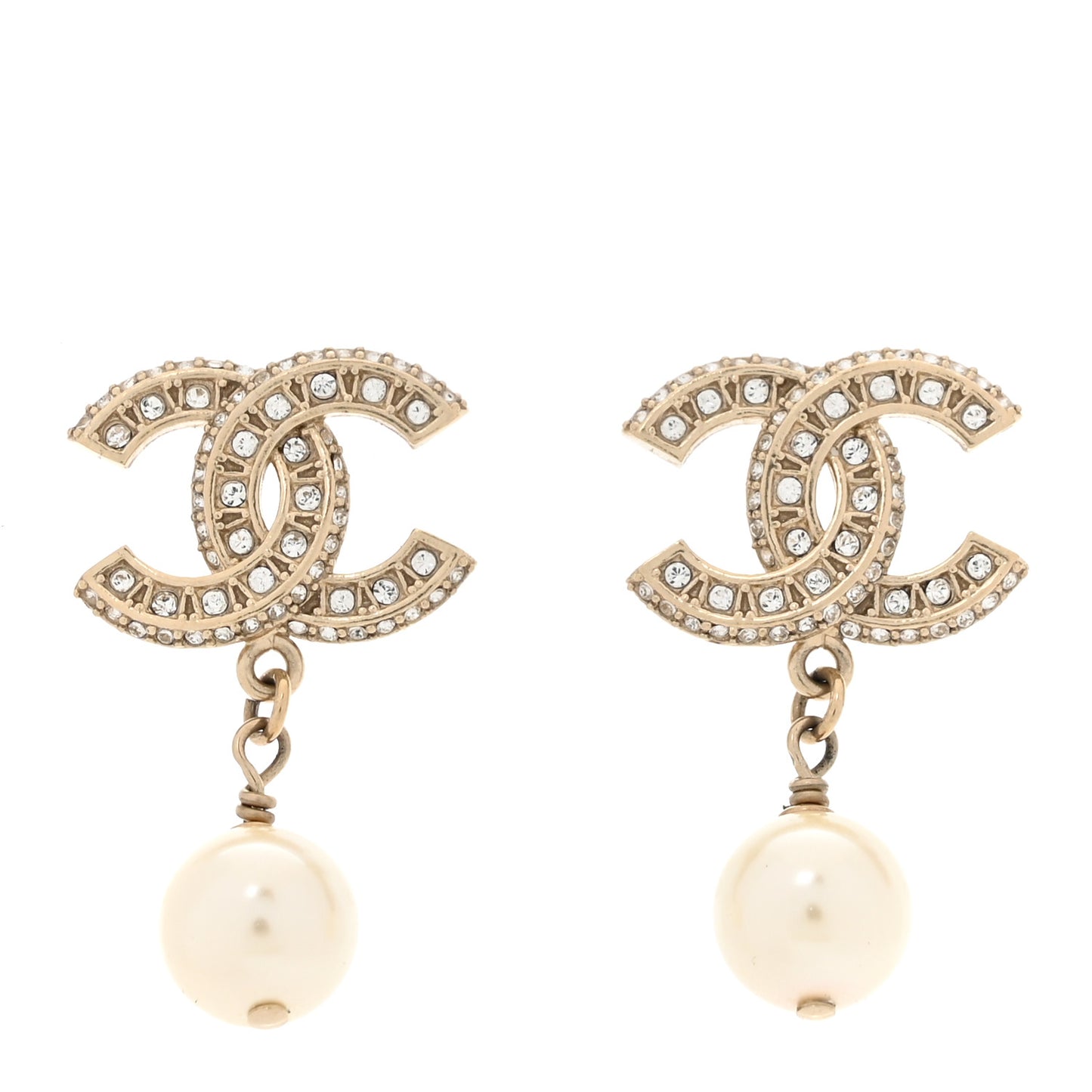 Crystal Timeless CC Pearl Drop Earrings Light Gold