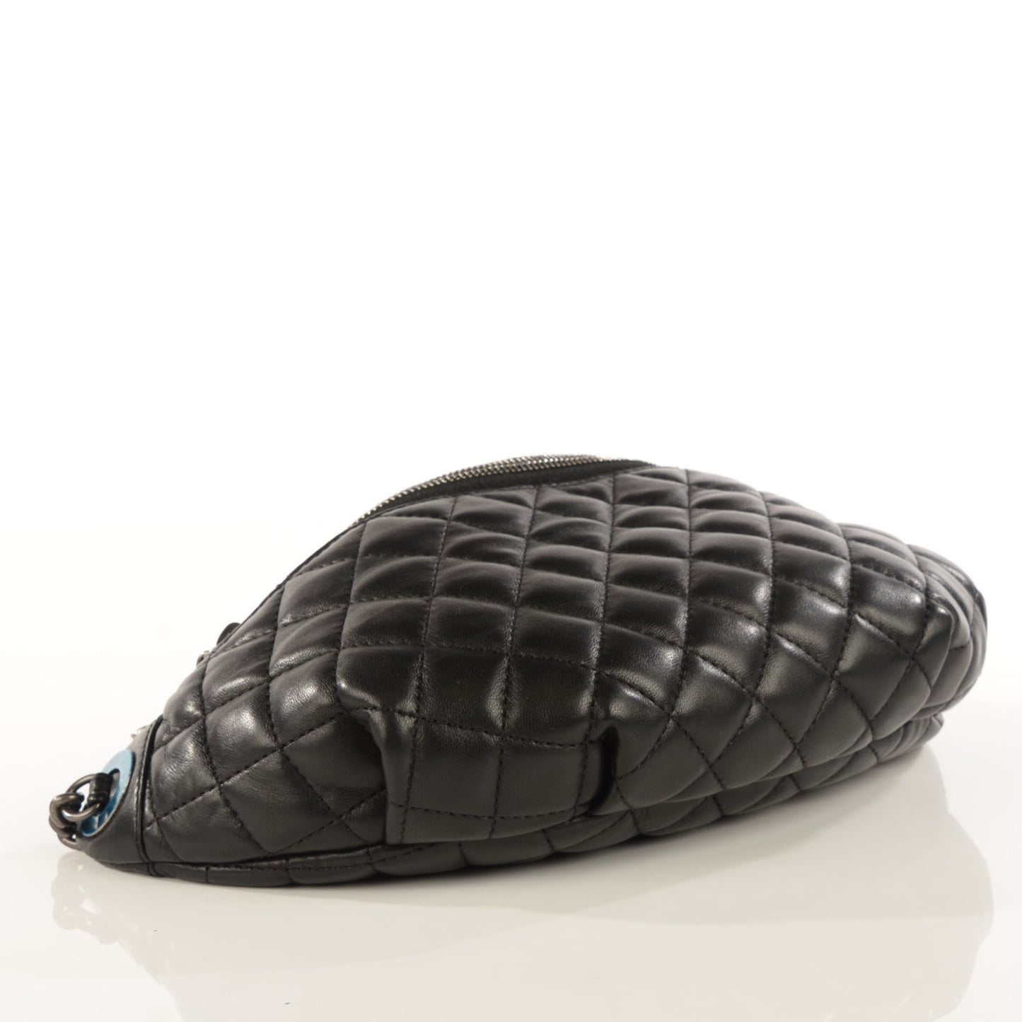 Lambskin Quilted Banane Waist Bag Fanny Pack Black