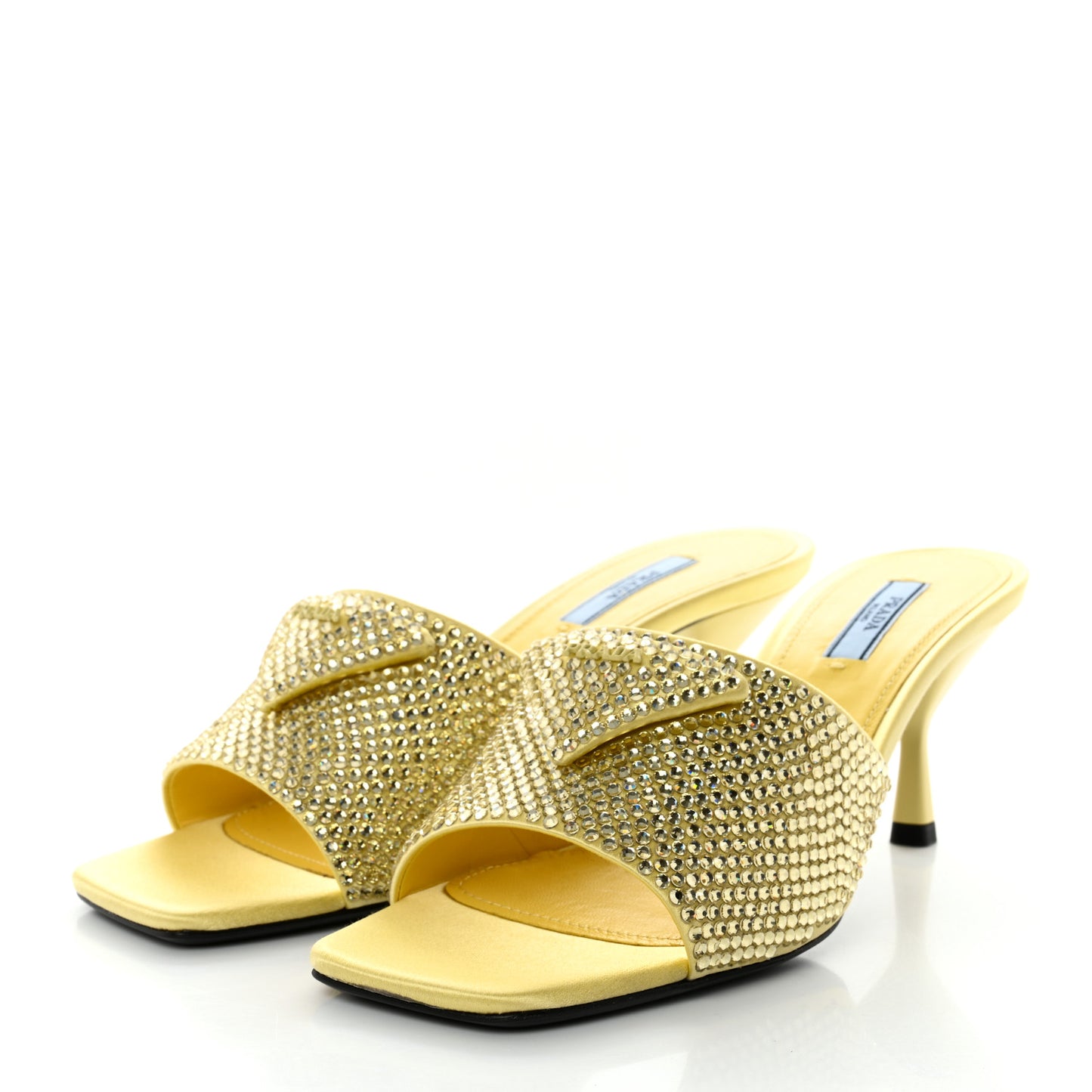 Satin Crystal Logo 85mm Slide Sandals 39 Ananas