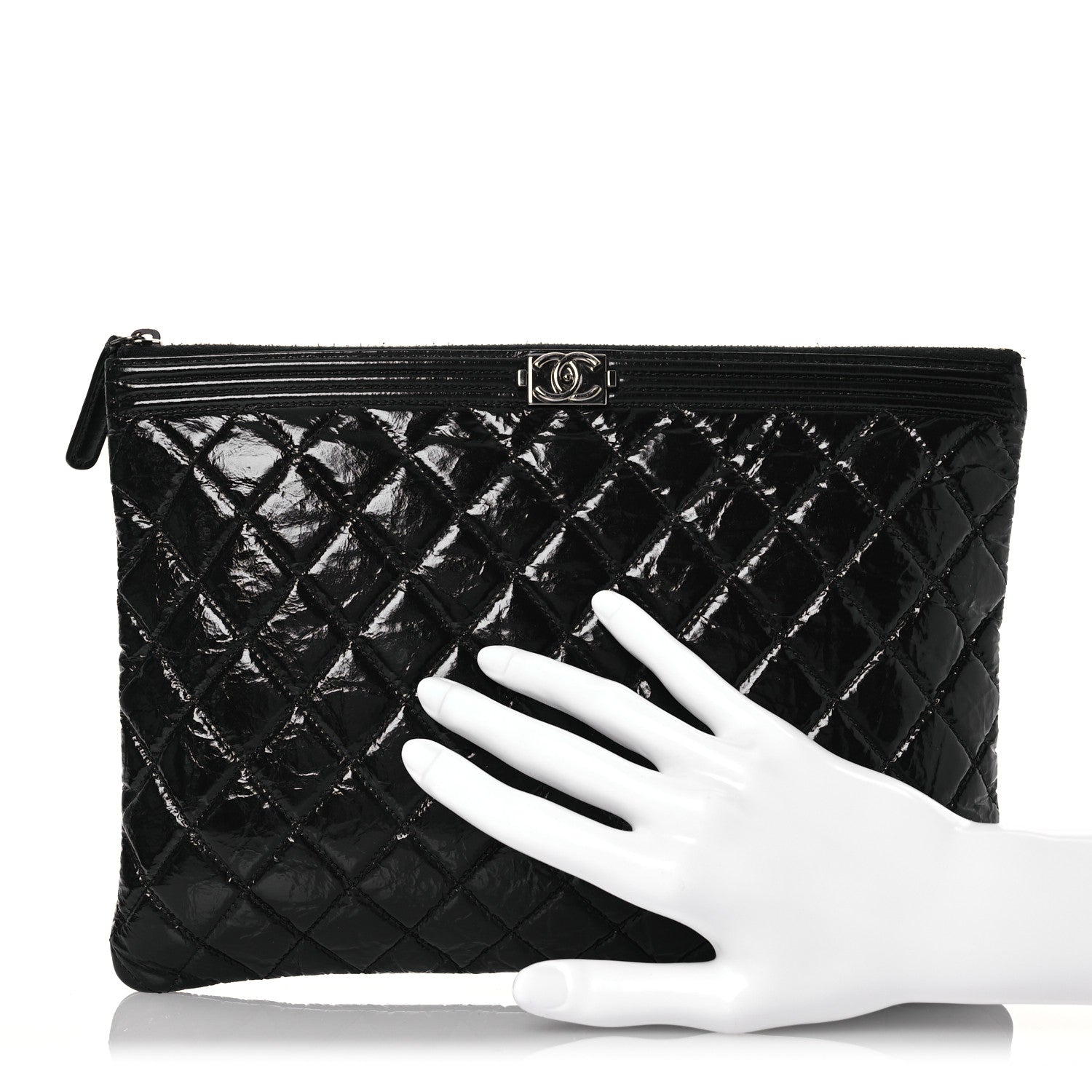 Chanel Patent Calfskin Quilted Medium Boy Cosmetic Case Black 2 of 15