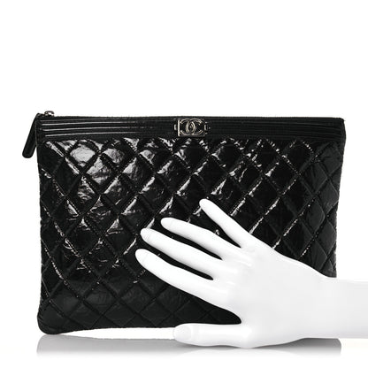 Chanel Patent Calfskin Quilted Medium Boy Cosmetic Case Black 2 of 15