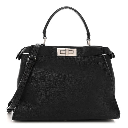 Fendi Cuoio Romano Selleria Bi-Color Medium Peekaboo Iconic Satchel Black Mou 1 of 10